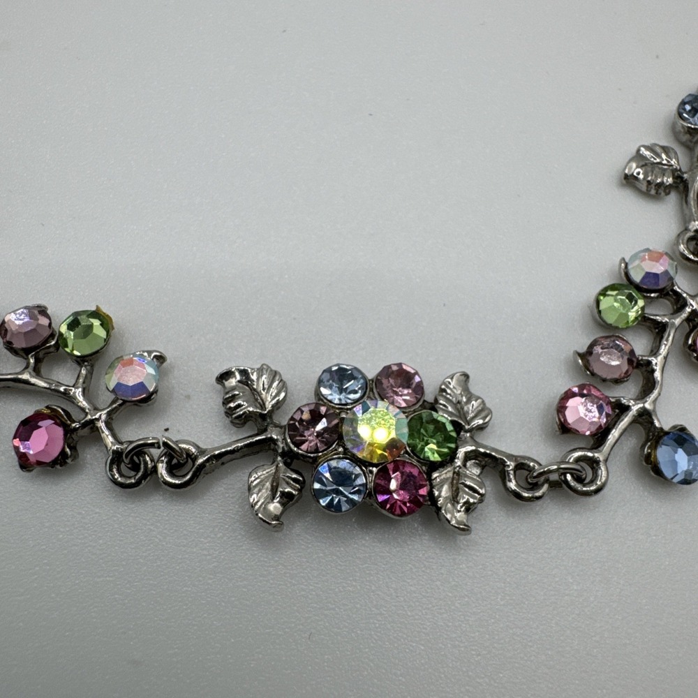 Vintage Pastel Rhinestone‎ Flower Necklace - 19" - Picture 9 of 9